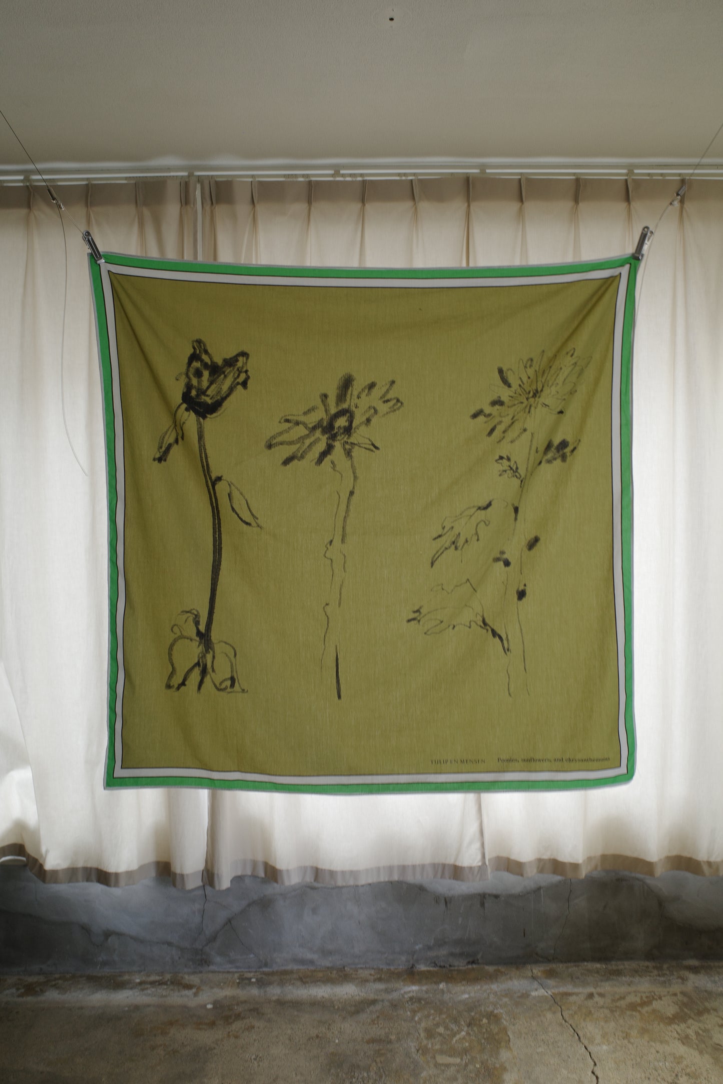 Block print fabric / Green-dyed (hand-brushed)