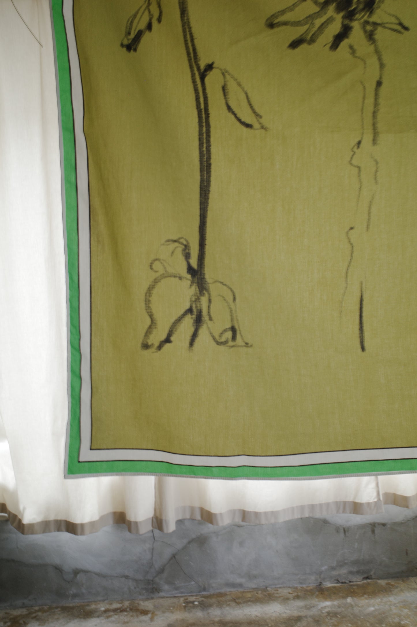 Block print fabric / Green-dyed (hand-brushed)