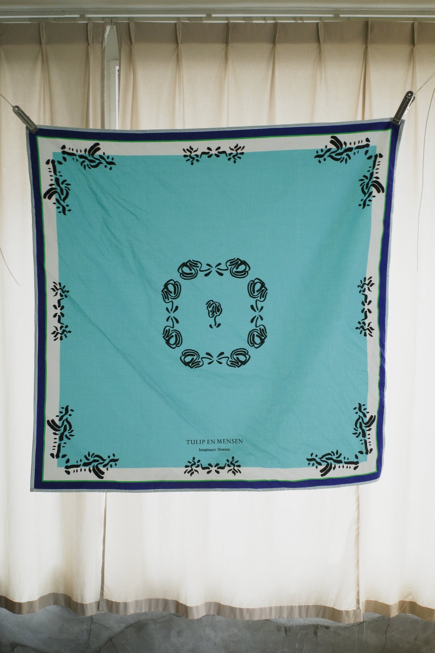 Block print fabric / Green-dyed (hand-brushed)